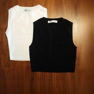 Zara black and white cropped tank tops